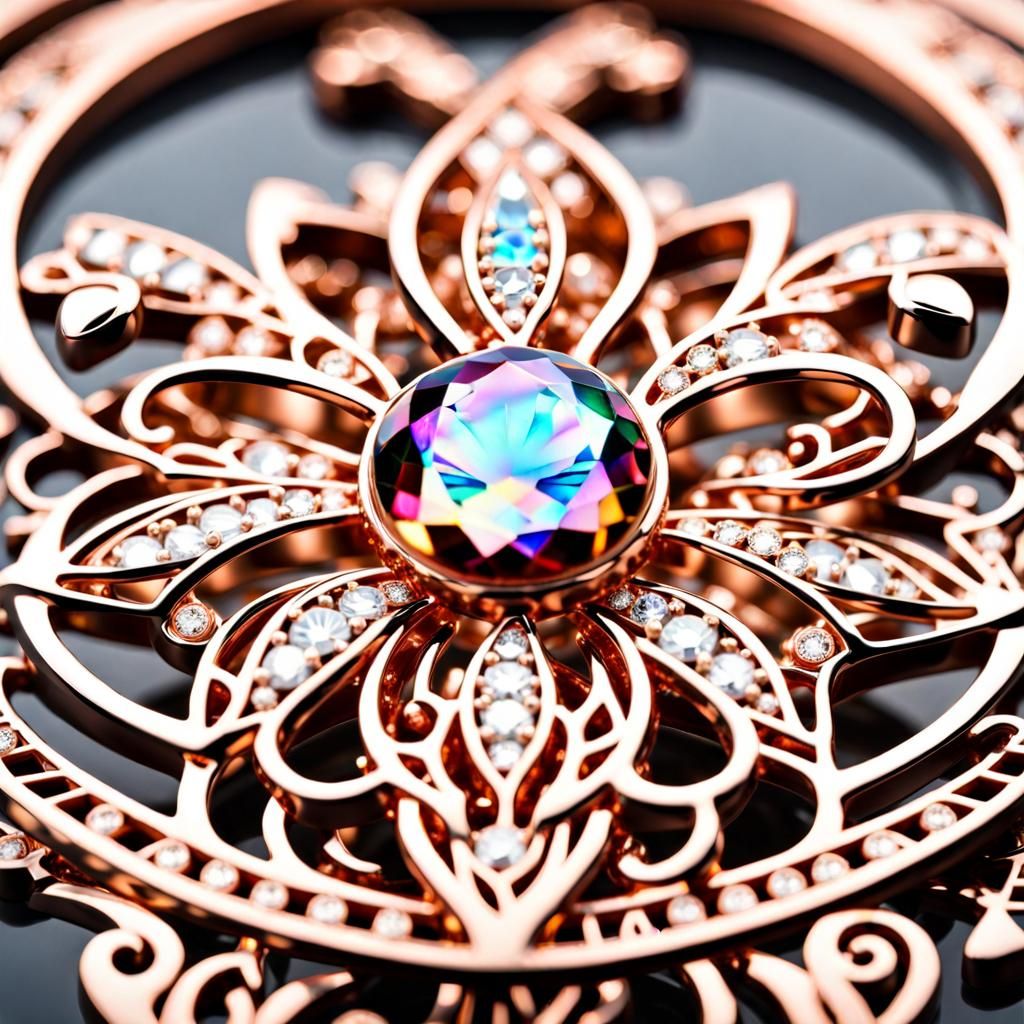 Rose Gold Filigree with Diamond Inlay in Metallic Style