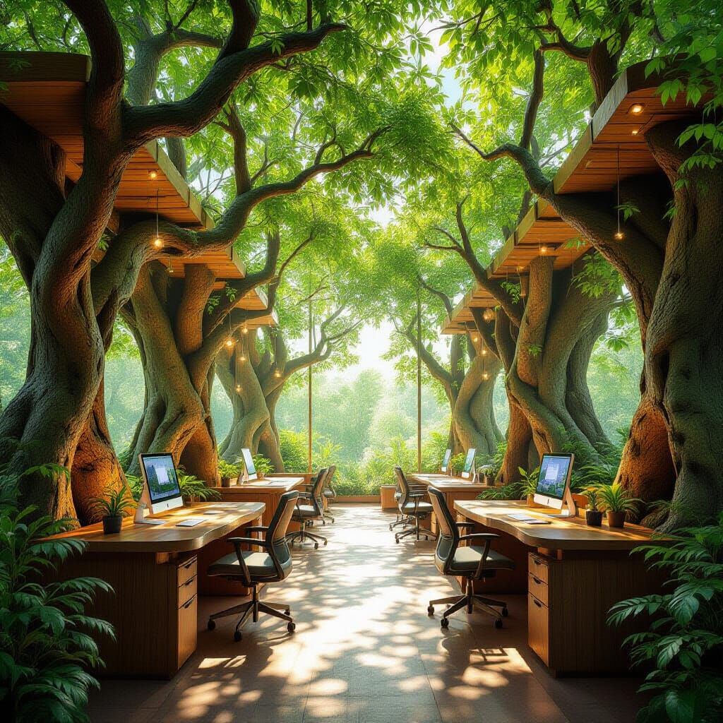 Living Tree Office with Fiber Optics in Matte Painting Style