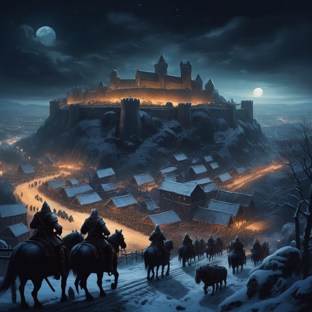 Massive Army Approaches Medieval City in Dark Winter