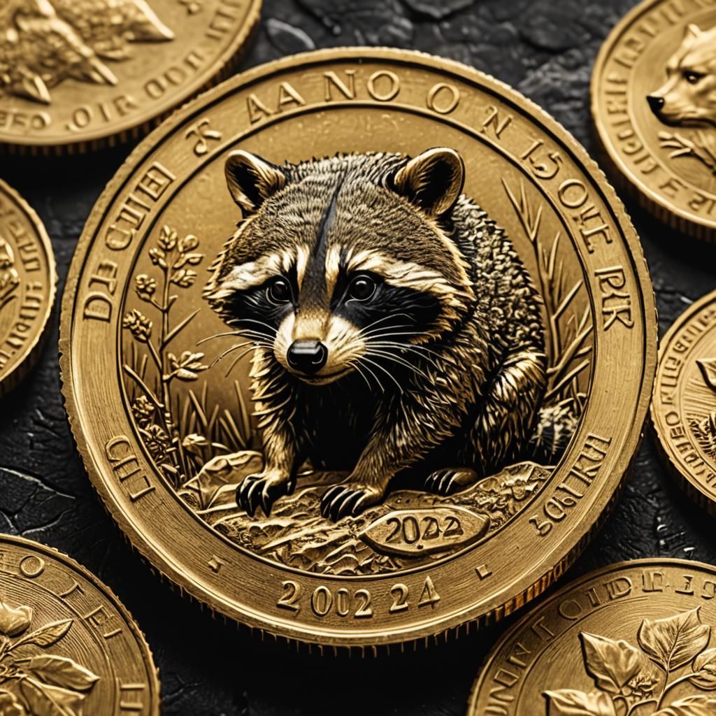 Raccoon Gold Coin, 2024 Inscription, 4K Resolution