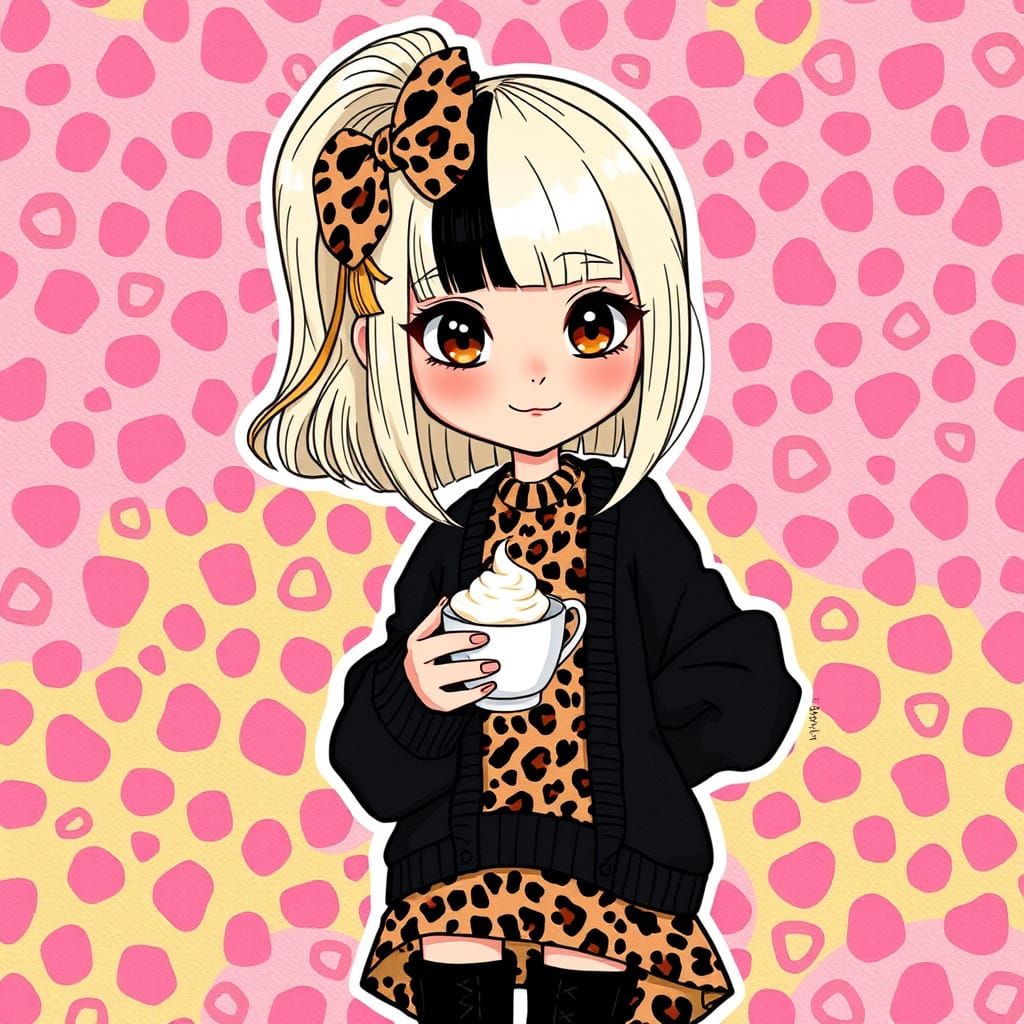 Vibrant Animal Crossing-Inspired Girl with Leopard Print Dre...
