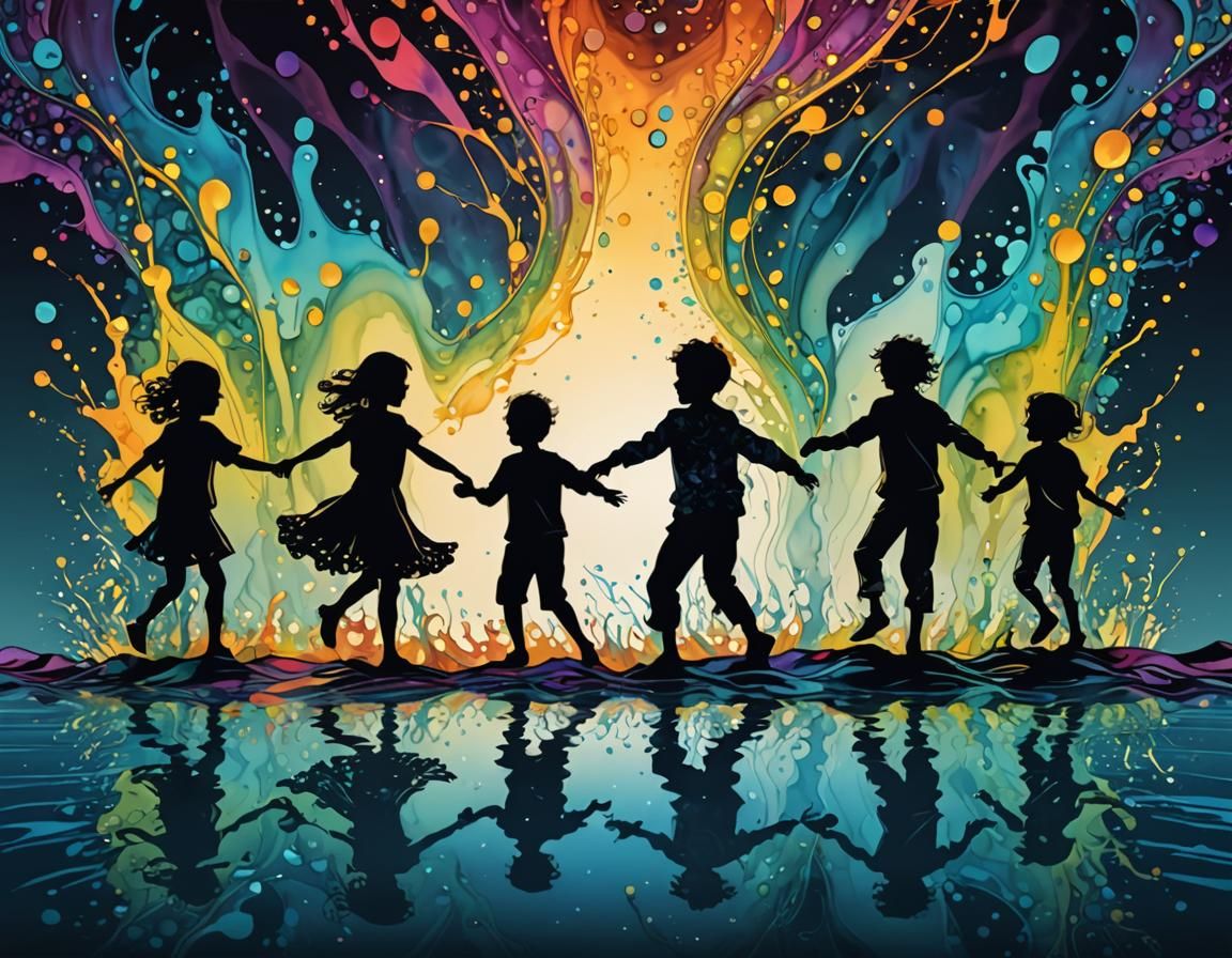 Surreal Lake Dance: Alcohol Ink Silhouette Art