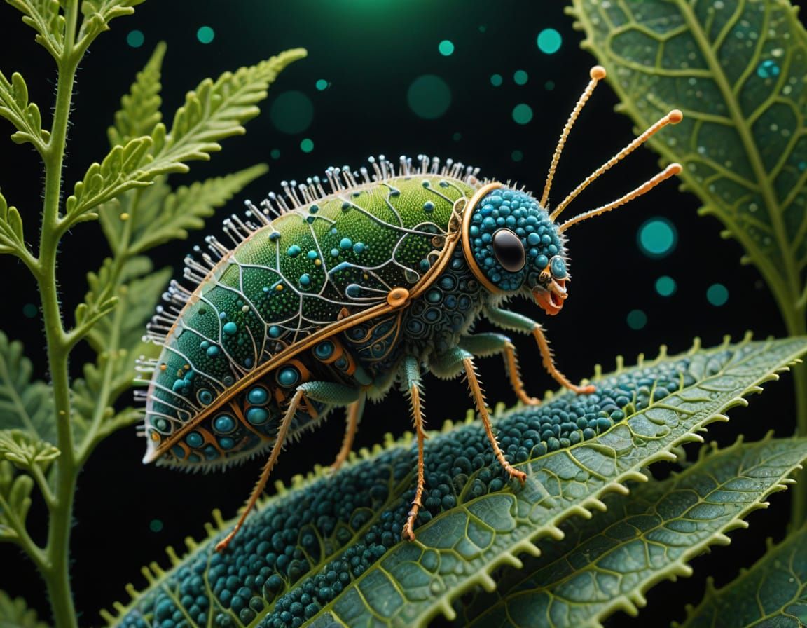 Biomechanical Macro Photography of a Woolly Aphid Riding a L...