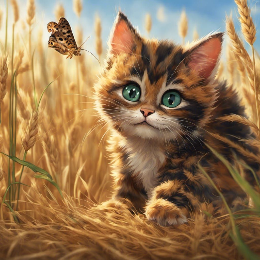 Anime Kitten's Wheat Field Adventure: Ghibli Style