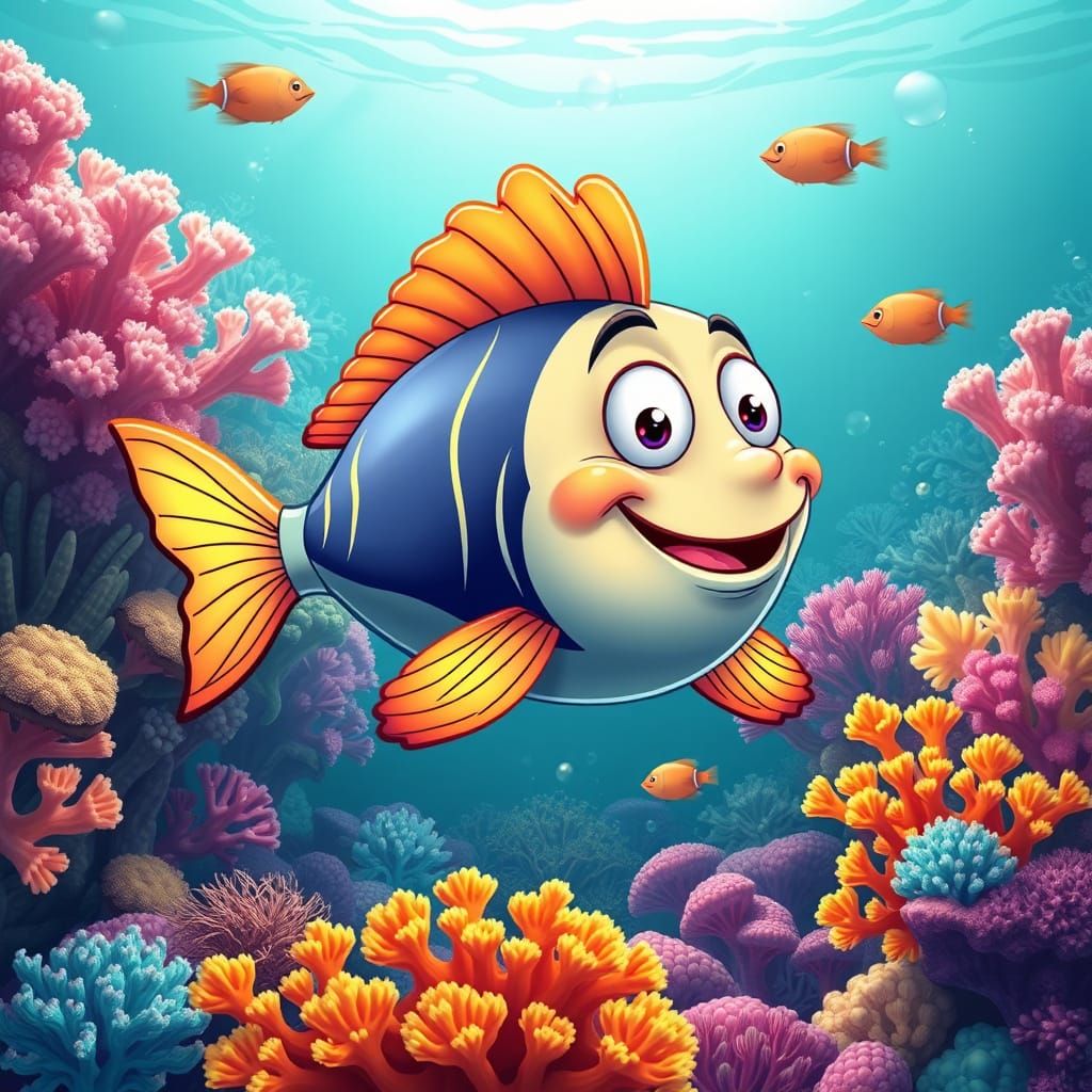 Cartoon Fish Spell MAX in Coral Reef