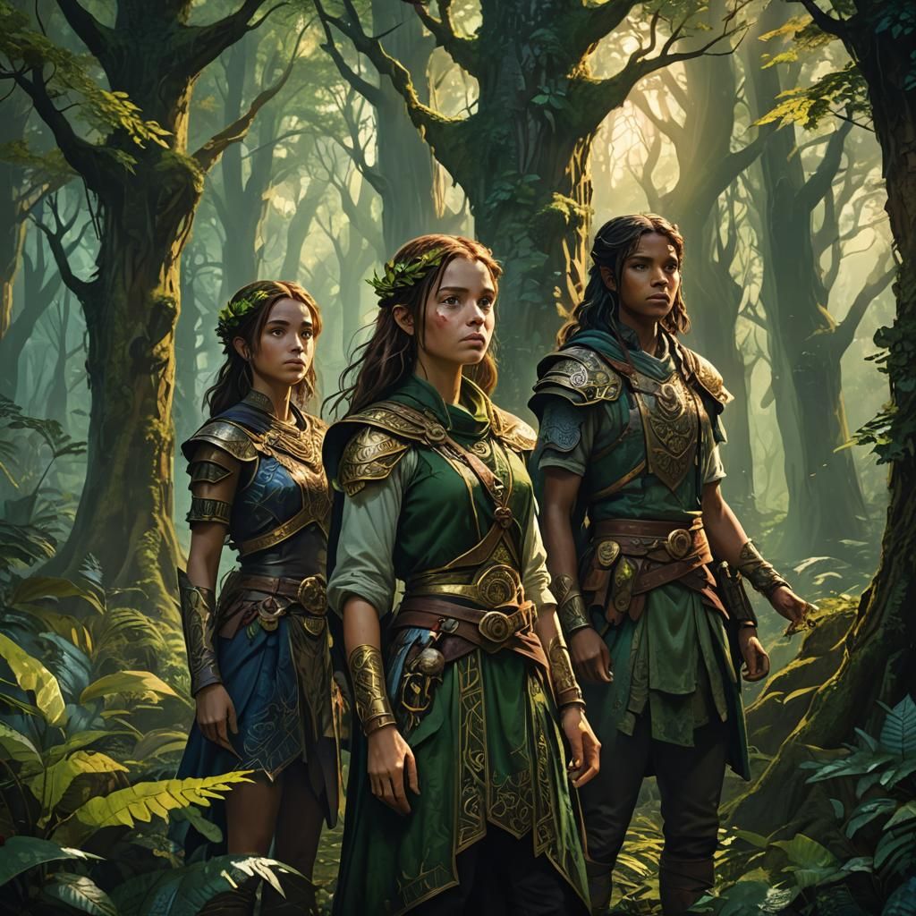 Fantasy Concept Art: Characters in Mystical Ancient Forest