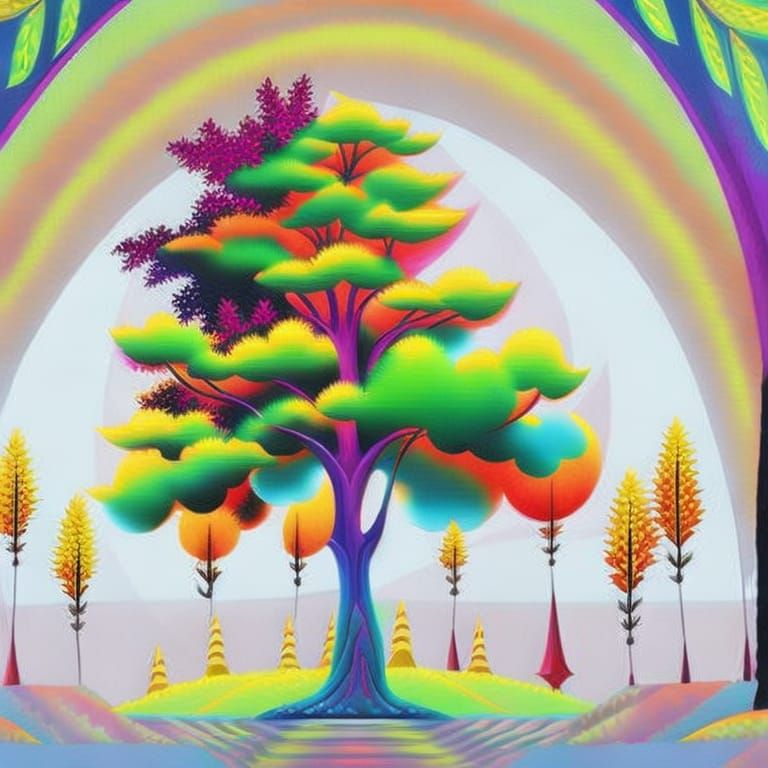 Psychedelic Tree in Colorful Forest Art