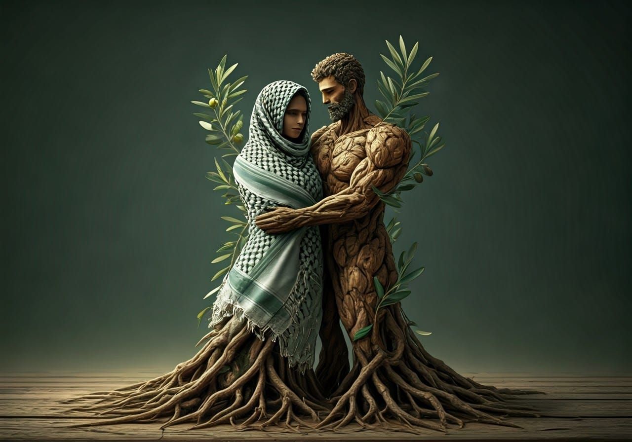 Palestinian Unity: Olive Tree Man and Keffiyeh Woman