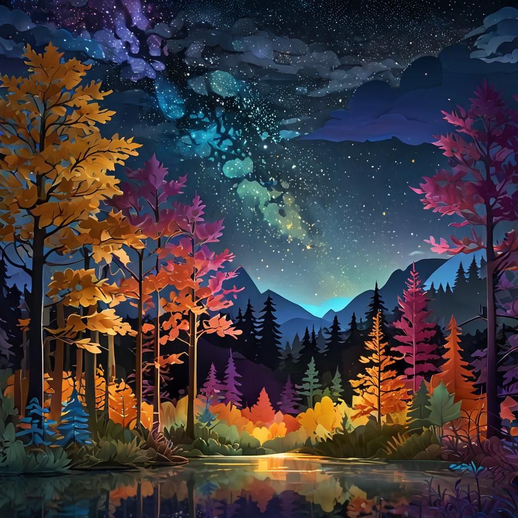 Vibrant Autumn Forest in Prismatic Pixar Style