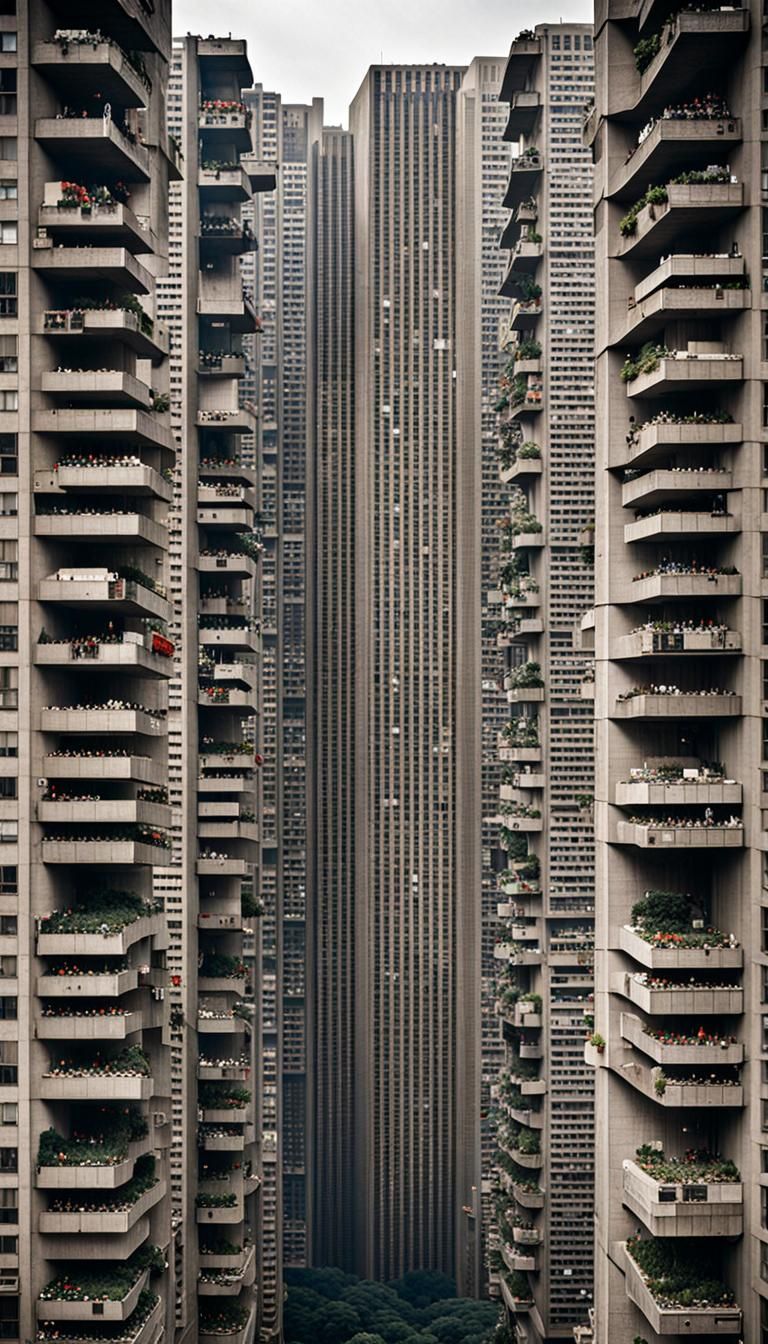 Brutalist Skyscrapers Dominate Cityscape