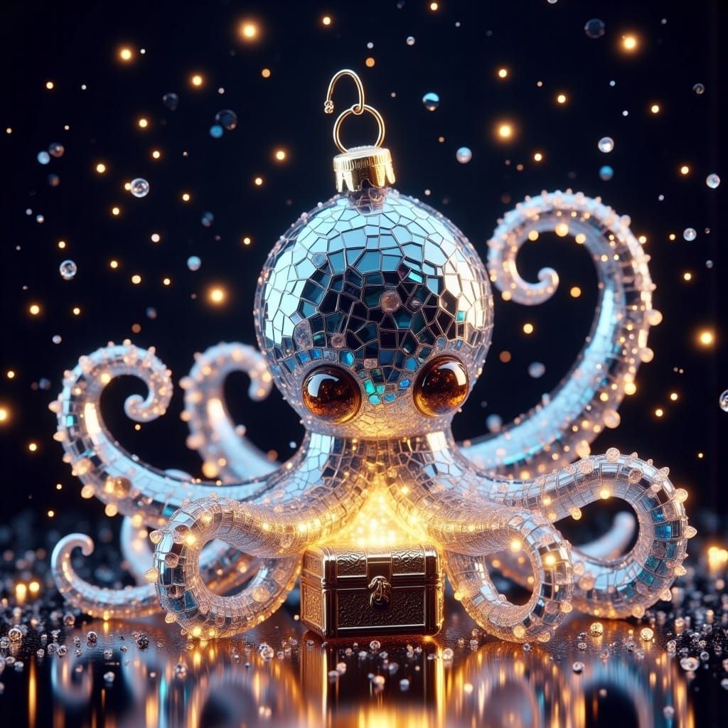 Glass Octopus Ornament with Treasure Chest