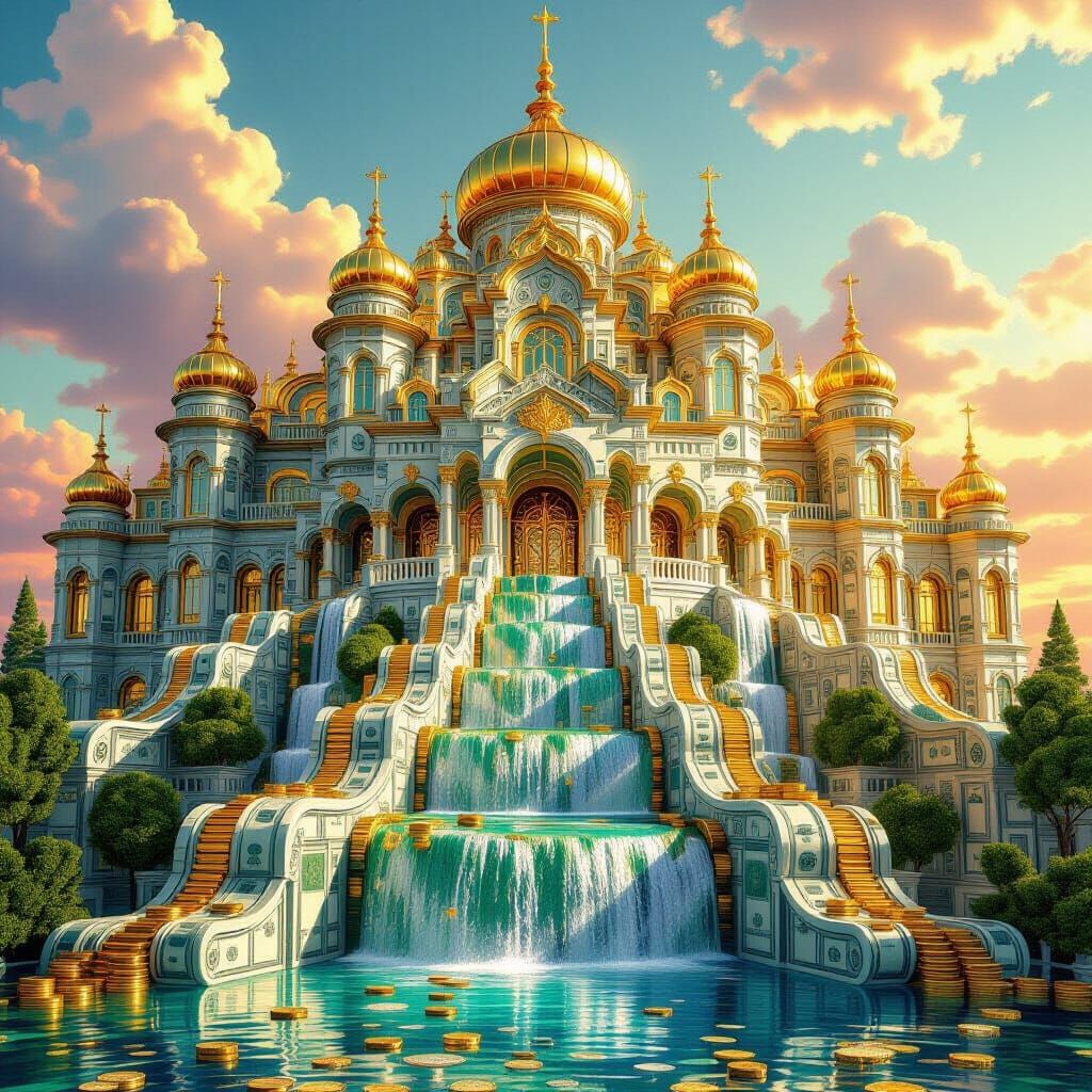 Surreal Palace of Currency: Hyper-Detailed Digital Art