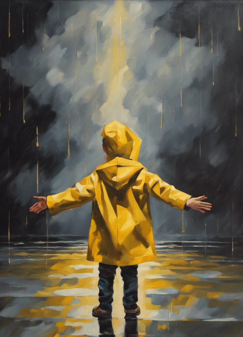 Boy in Yellow Raincoat: Neoclassical Oil Painting