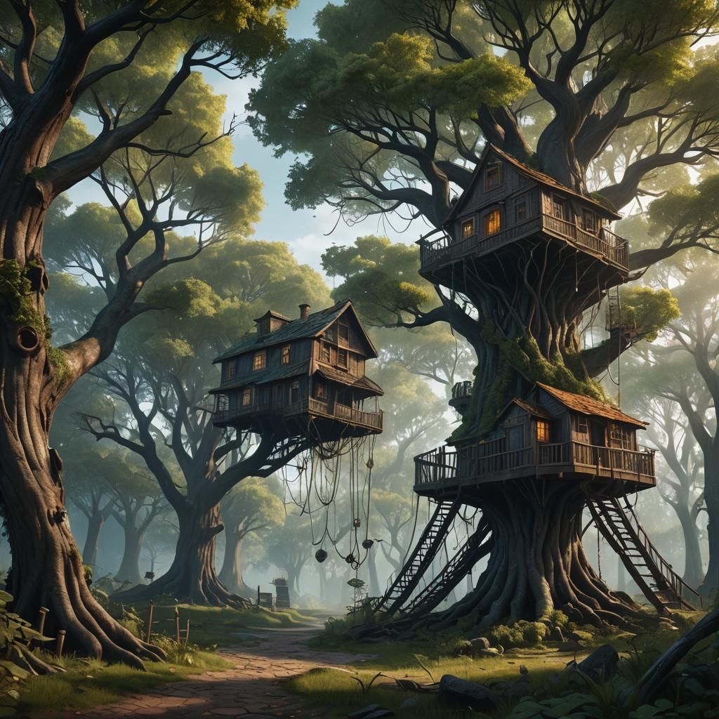 Treehouse Scene with Slenderman in Digital Painting