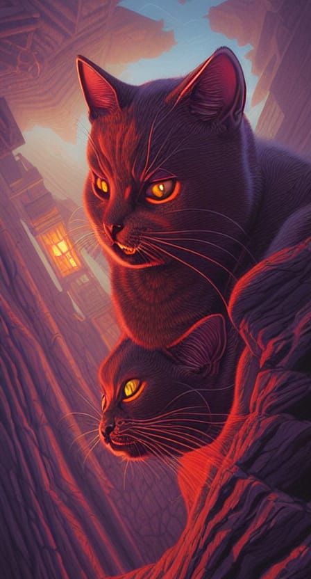 Demonic Cat in Dark Fantasy Art Style