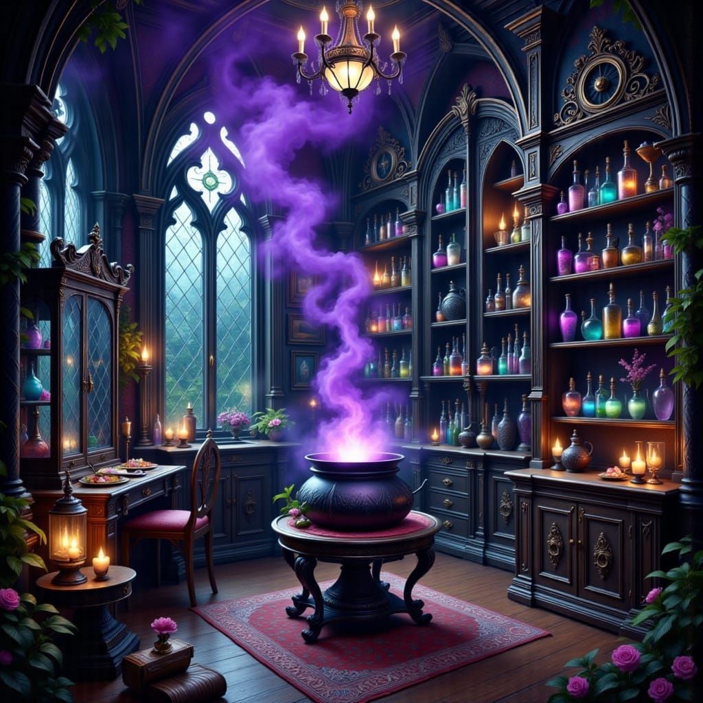 Whimsical Wizard's Sanctum in Victorian Gothic Style