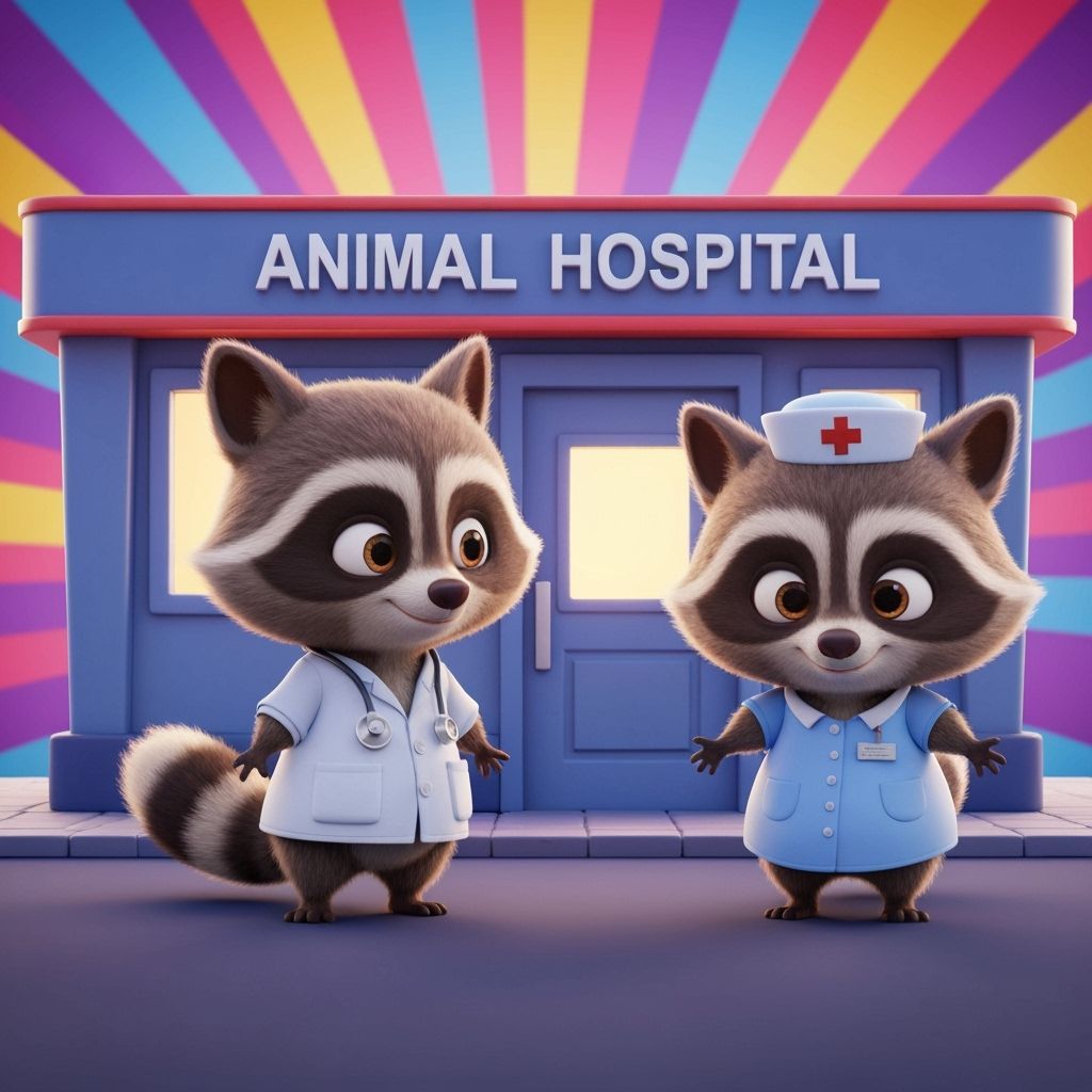 Adorable Chibi Raccoon Doctor and Nurse Duo