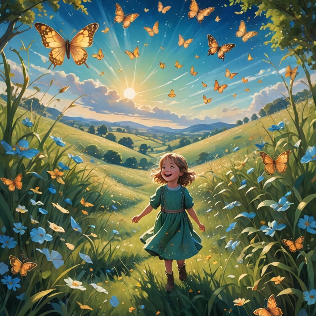 Whimsical 3-Year-Old Girl in Enchanting Fantasy Landscape