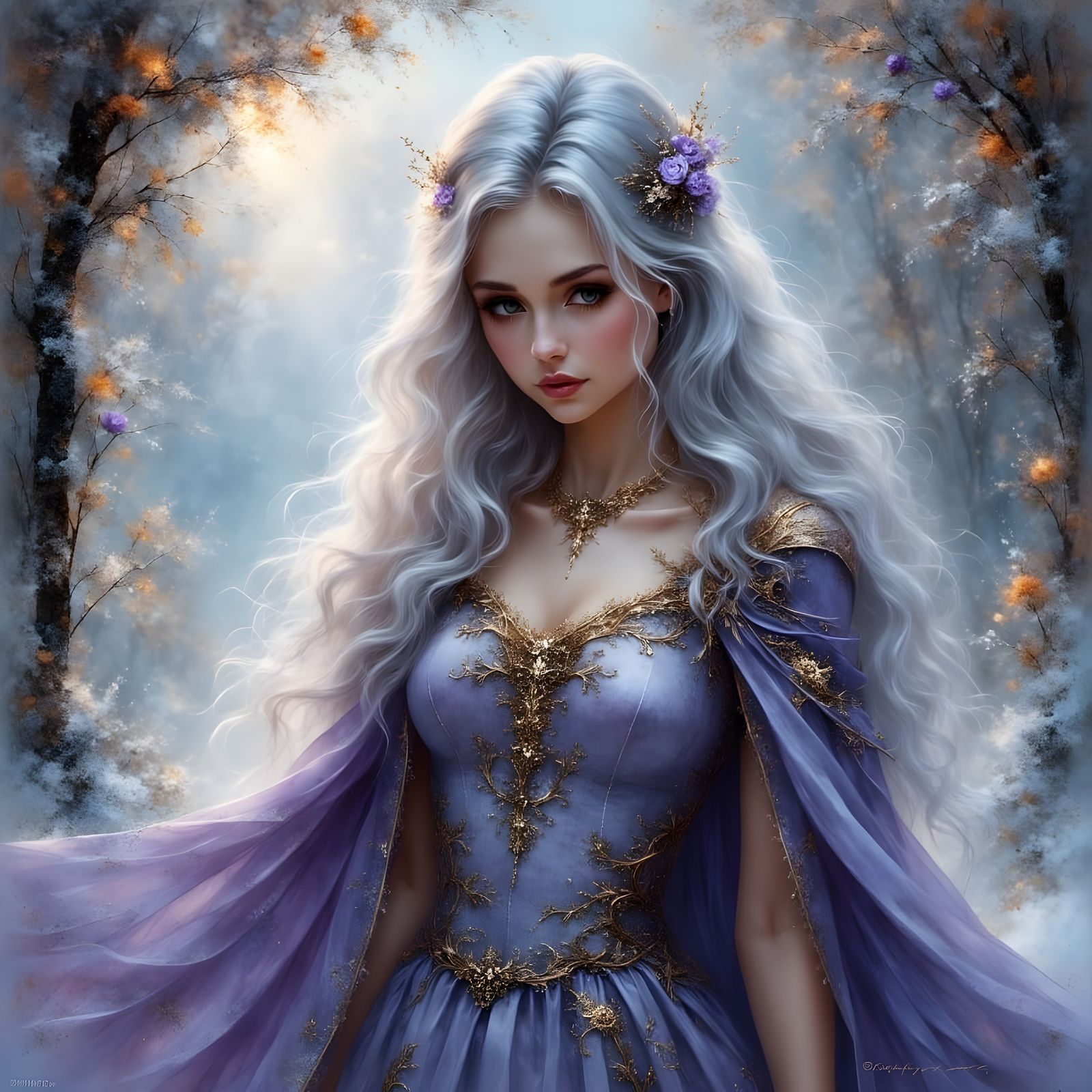 Ethereal Norse Goddess in Violet Cape