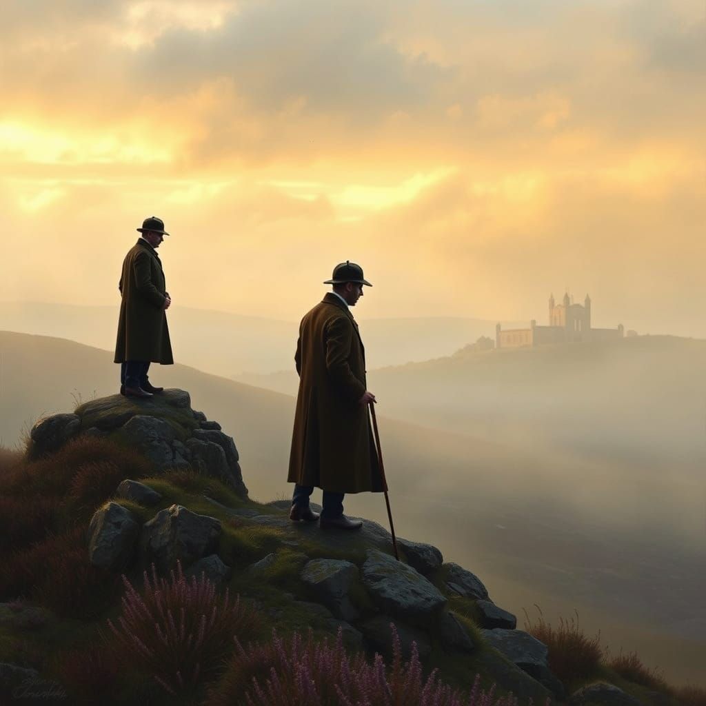 Sherlock Holmes and Dr. Watson on the Yorkshire Moors at Dus...