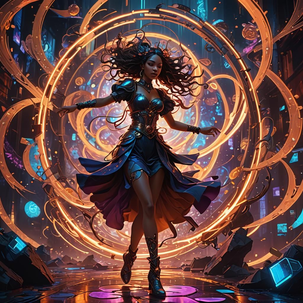 Otherworldly Dance Beneath Neon Lights, Abstract Art