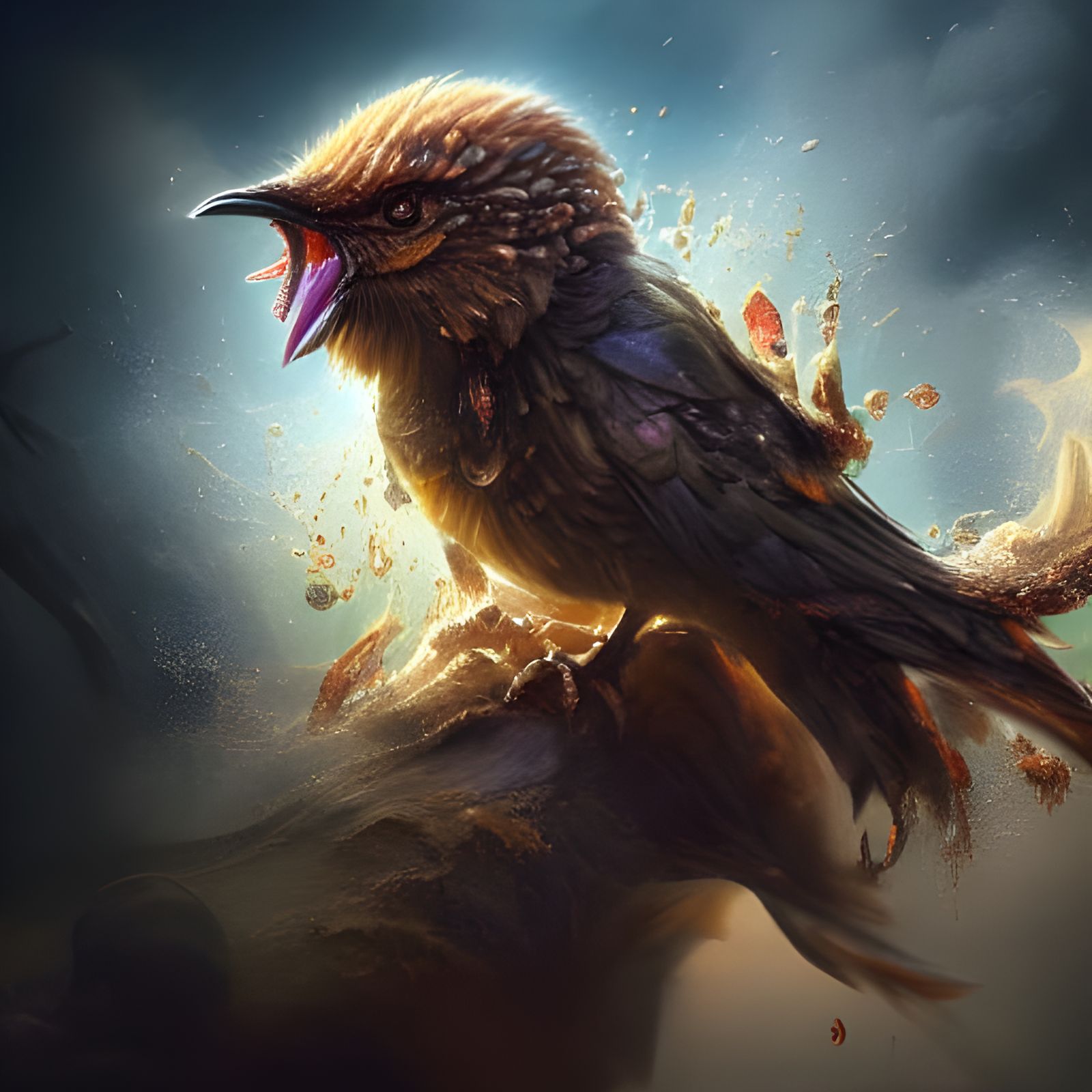 Detailed 3D Rendering of a Surprised Starling