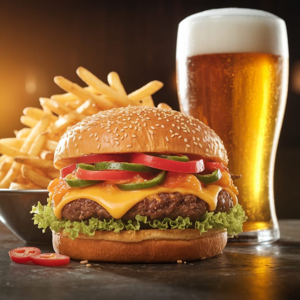 Sizzling Mexican Burger with Fiery Chili Peppers and Crunchy...