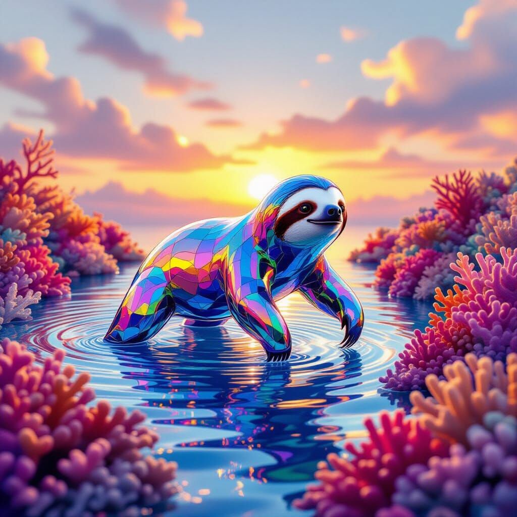 Glass Sloth in Sky Coral Reef as Abstract Fantasy Art
