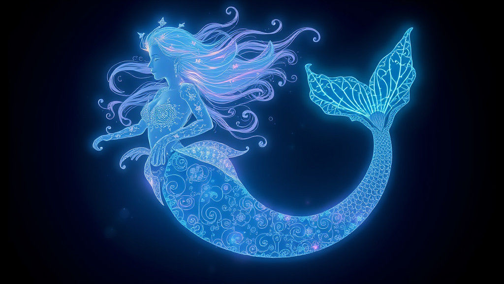 Bioluminescent Mermaid with Shimmering Light Patterns