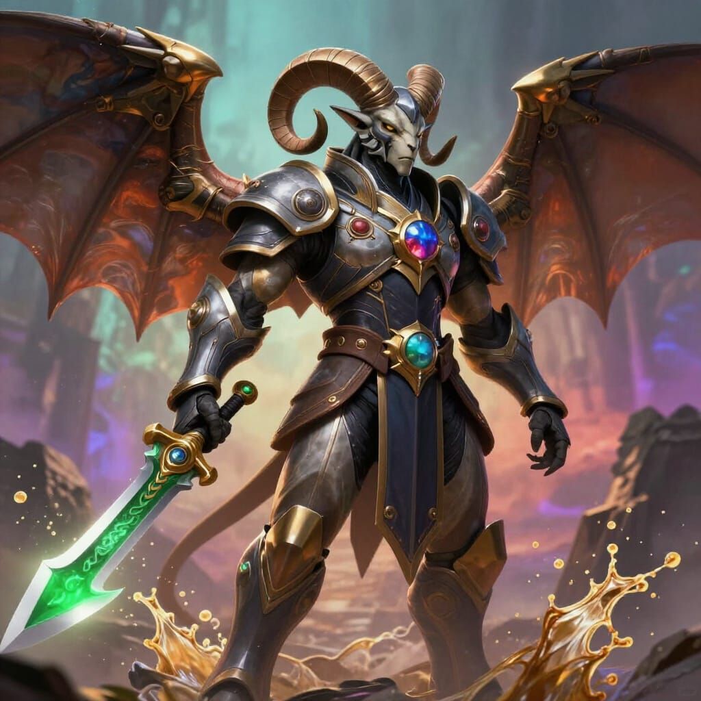 Ram-Man Hybrid Warrior in Zeratu Armor with Dragon Blade