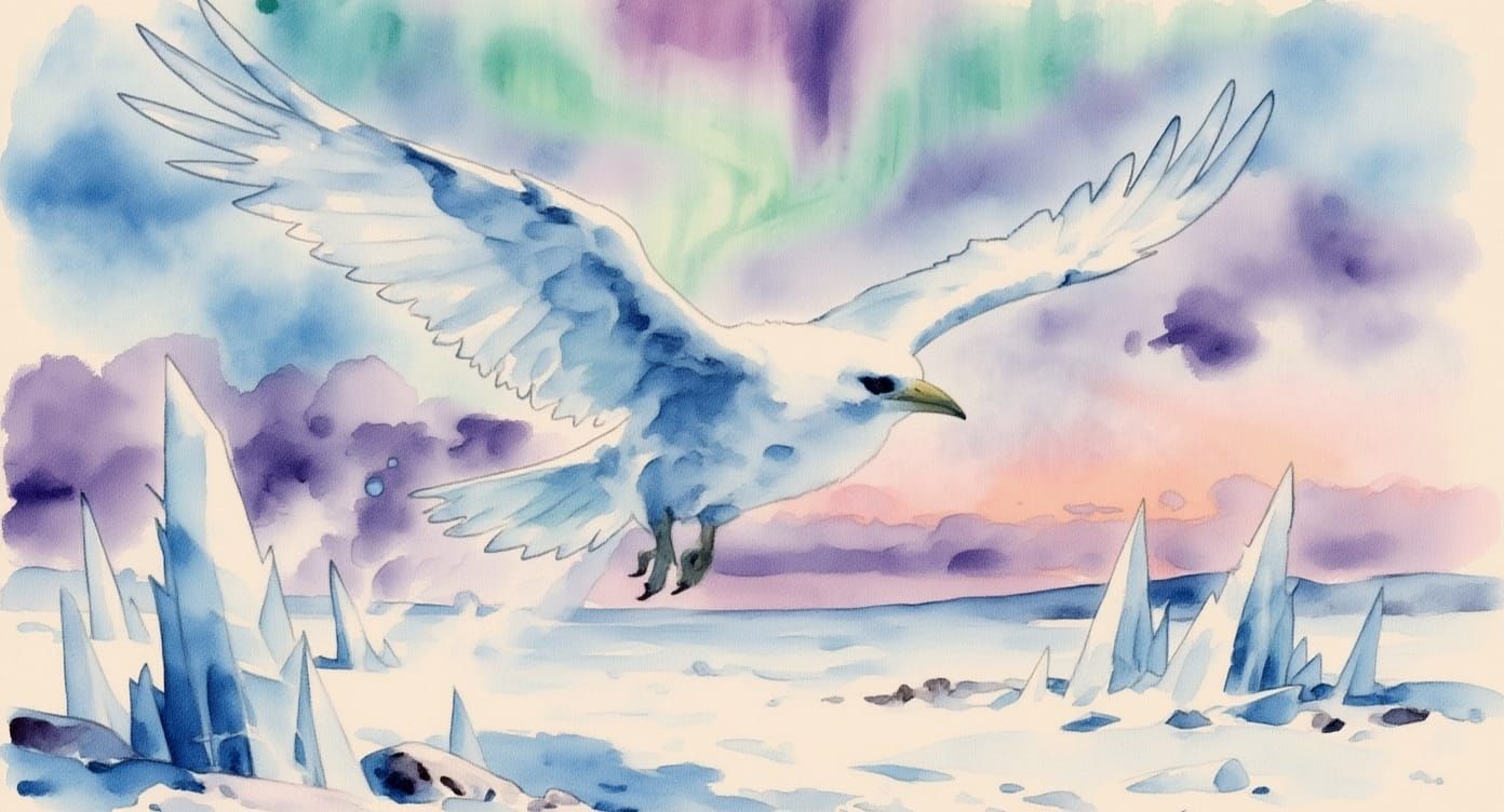 Ice Raven Over Arctic Tundra Fantasy Illustration