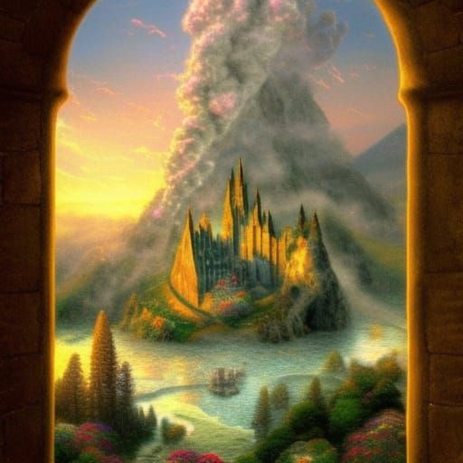 Volcanic Castle Study in Ethereal Fantasy Style