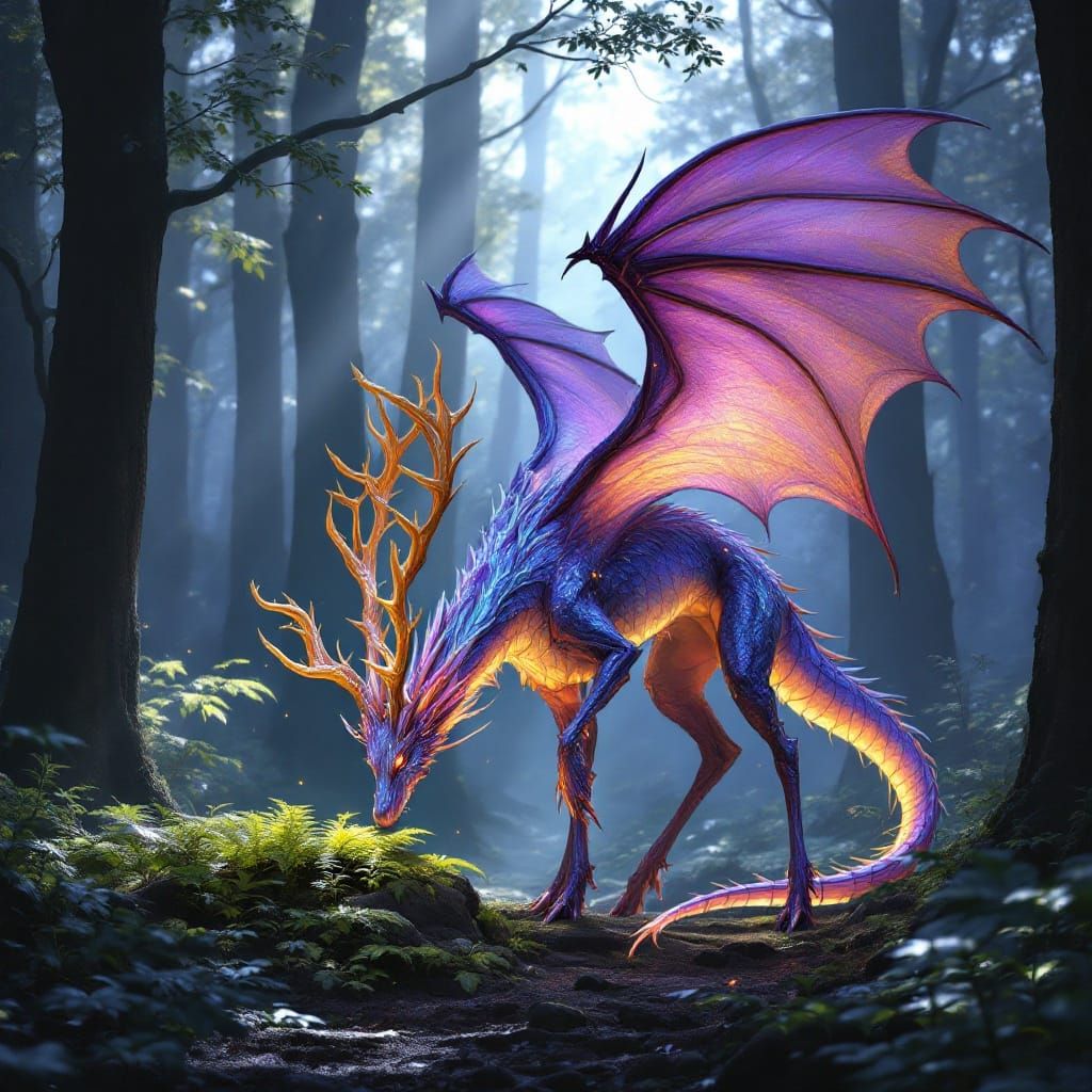 Mystical Dragon Deer Hybrid in Elven Woods