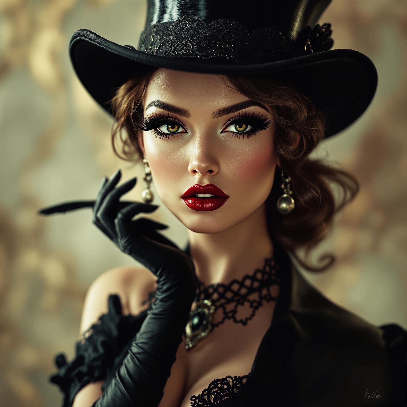 Vintage Detective Pinup Girl in Art Nouveau Style