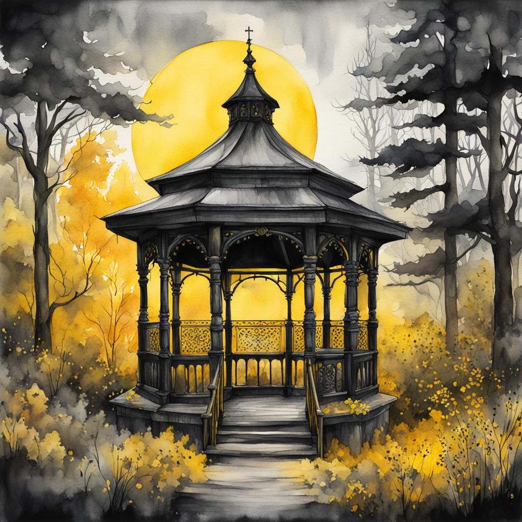 Whimsical Wilderness Gazebo in Watercolour Style
