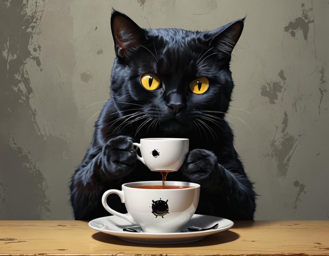 Black Cat Sipping Tea: 3D Pop Art