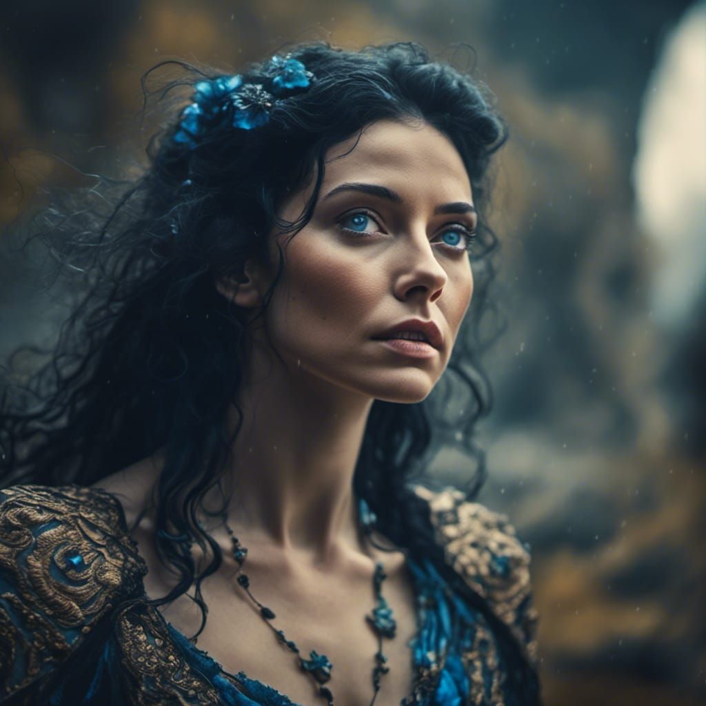 Beautiful Woman with Blue Eyes in Cinematic Style