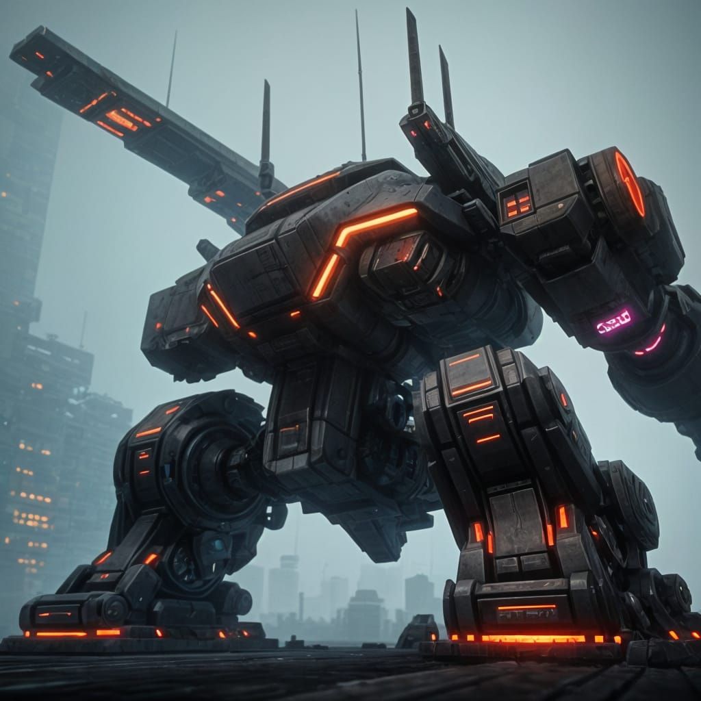 Cyberpunk Sci-Fi Turret in Action