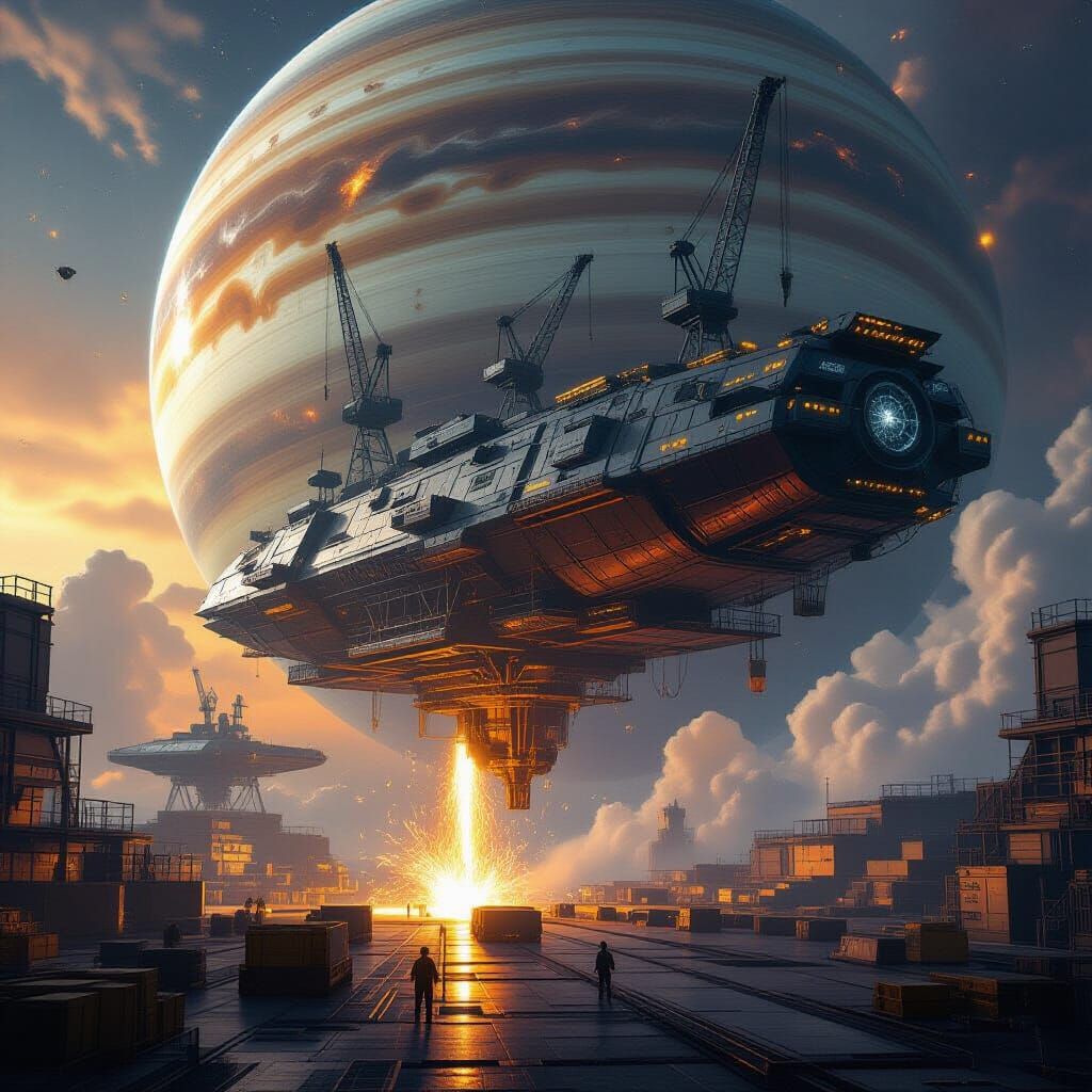 Spectacular Orbital Shipyard Construction in Sci-Fi Style