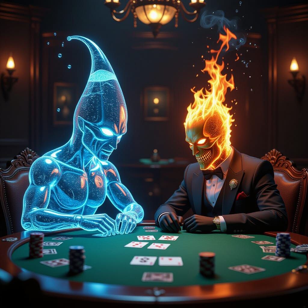 Water vs Fire Playing Poker