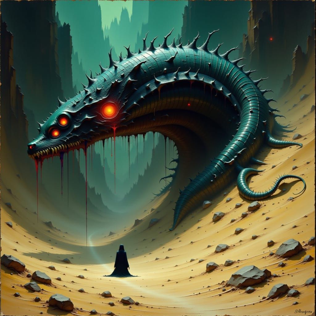 Monstrous Mongolian Death Worm in Biomechanical Style