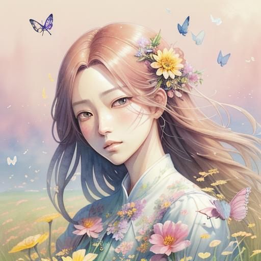 Butterfly on Flower, Detailed Watercolor Art