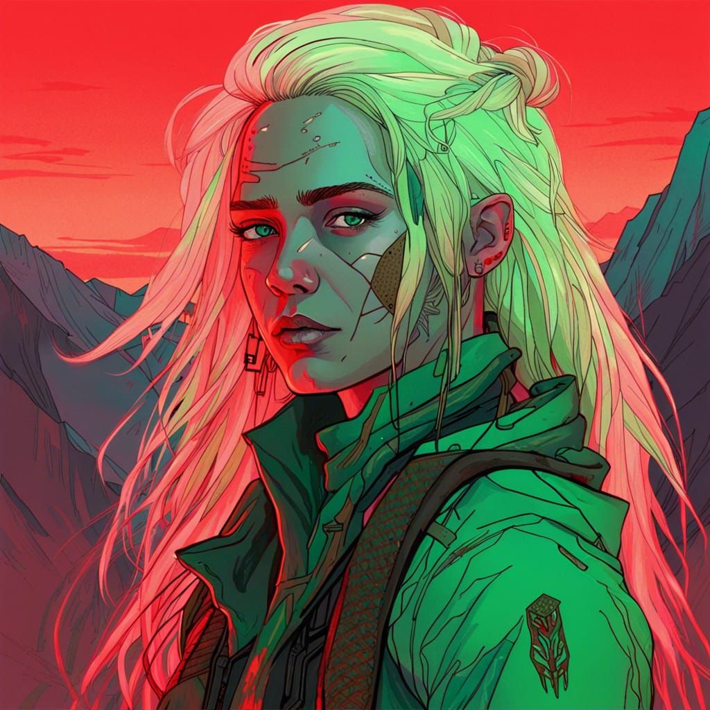 Neon Cyberpunk Ranger Portrait in Fantasy Setting