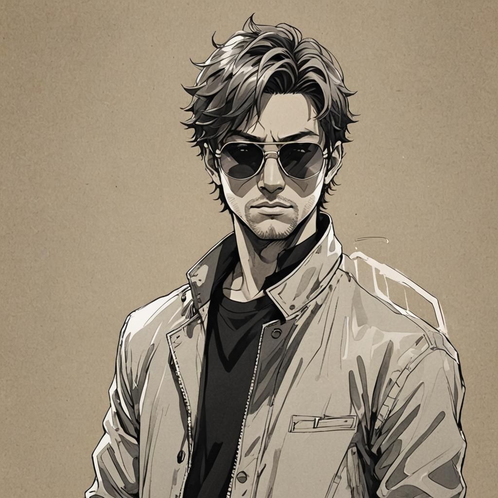 Cool Man with Sunglasses in Anime Style