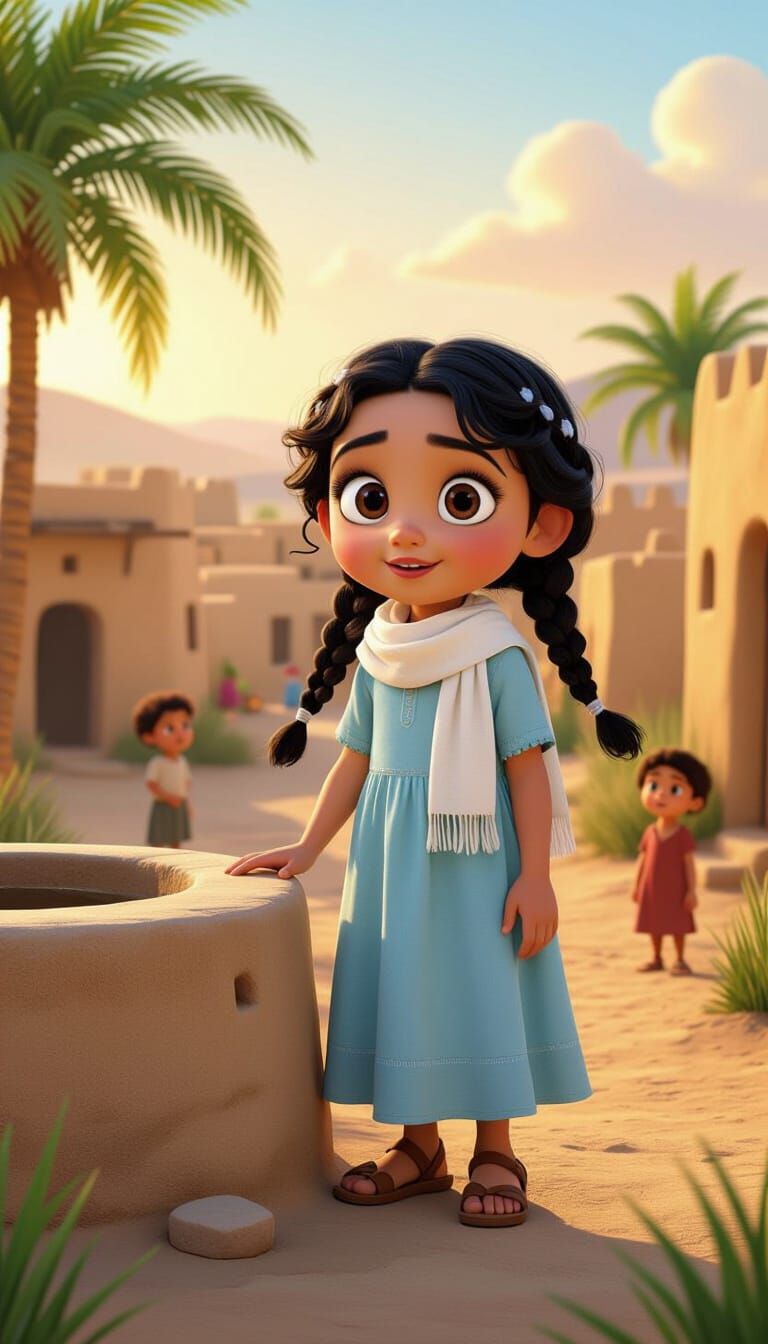 Layla in an Arabic Village, 3D Disney Pixar Style
