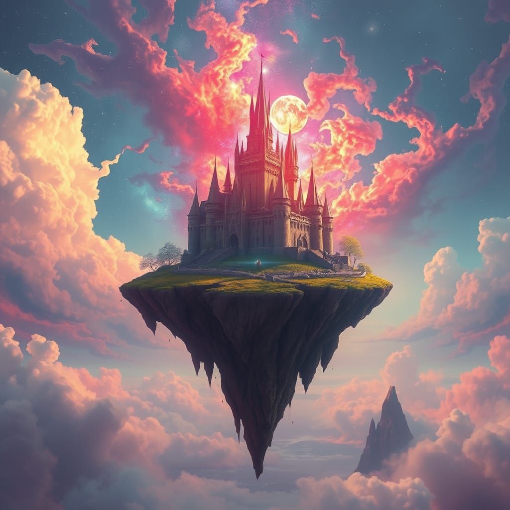 Floating Island Supernova Castle in Dreamlike Digital Art