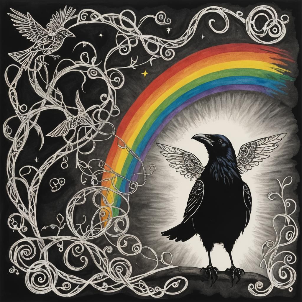 Celtic Raven Silhouette in Crayon Style