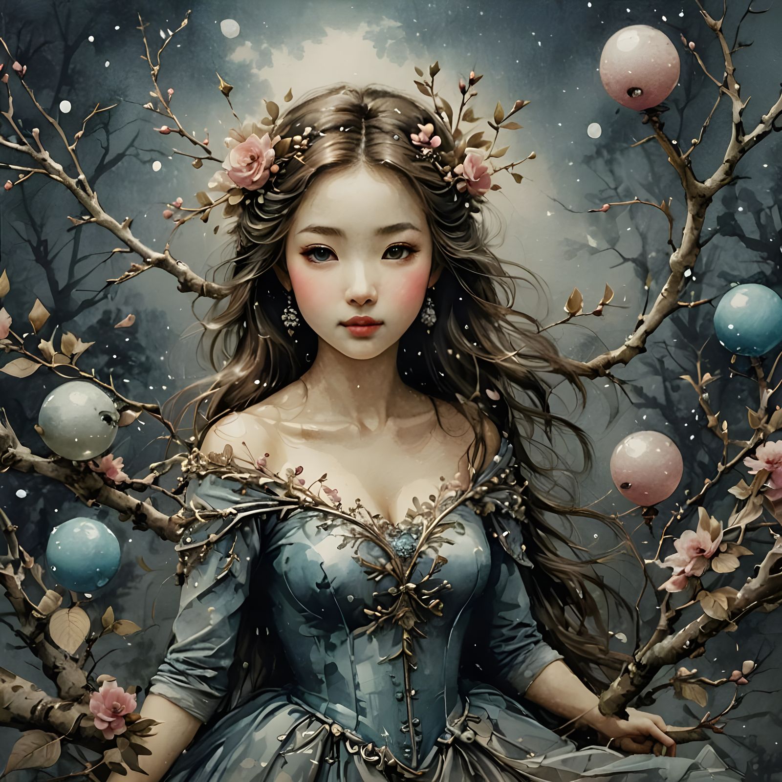 Bird on Branch in Sumi-e Style with Diluted Inks