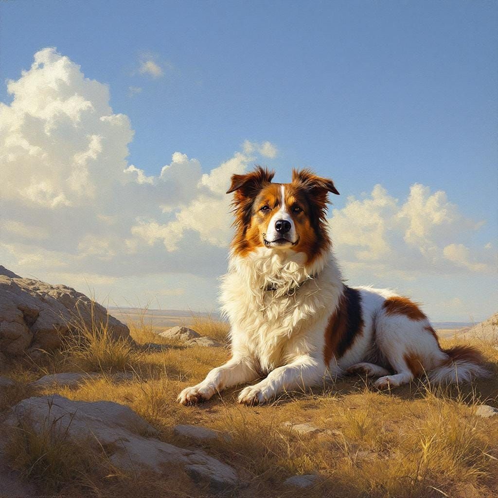 Dog Basking in Sunlight: Classic Painting Style