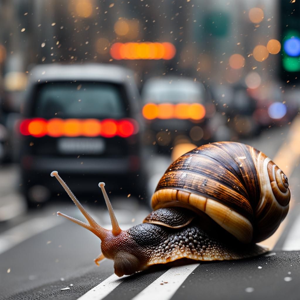 Christmas Snail Navigates Rush Hour Traffic